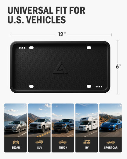 Aujen Black License Plate Frames (2-Pack) – Silicone, Rust-Proof, Rattle-Proof