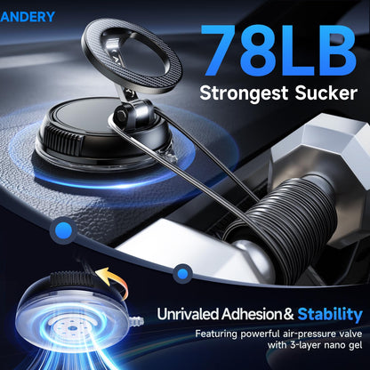 ANDERY Magnetic Car Phone Mount – 78+ lbs Suction, 360° Rotation – Carbon Fiber