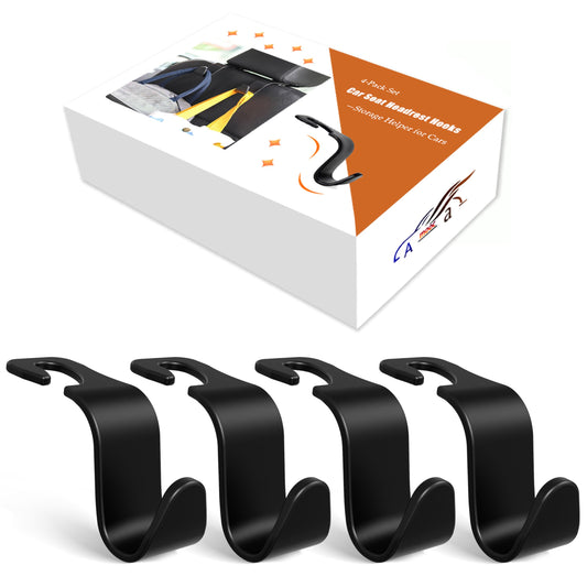 Amooca Car Headrest Hooks – 4-Pack, 360° Rotation, 55lb Capacity – Black