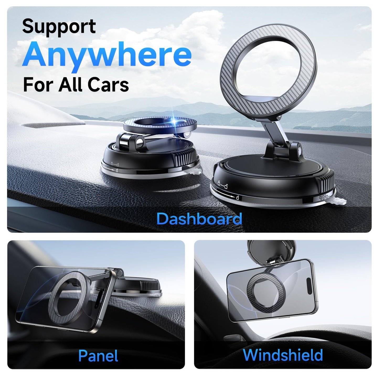 ANDERY Magnetic Car Phone Mount – 78+ lbs Suction, 360° Rotation – Carbon Fiber
