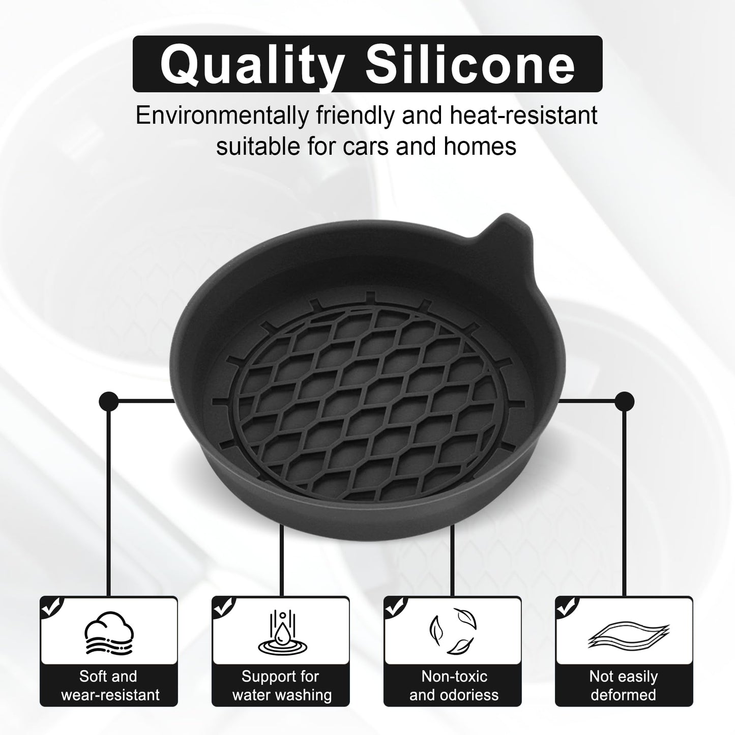 SINGARO Silicone Cup Holder Insert – 4 Pack, Black – Universal Non-Slip