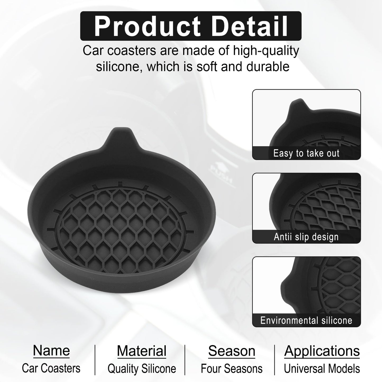SINGARO Silicone Cup Holder Insert – 4 Pack, Black – Universal Non-Slip
