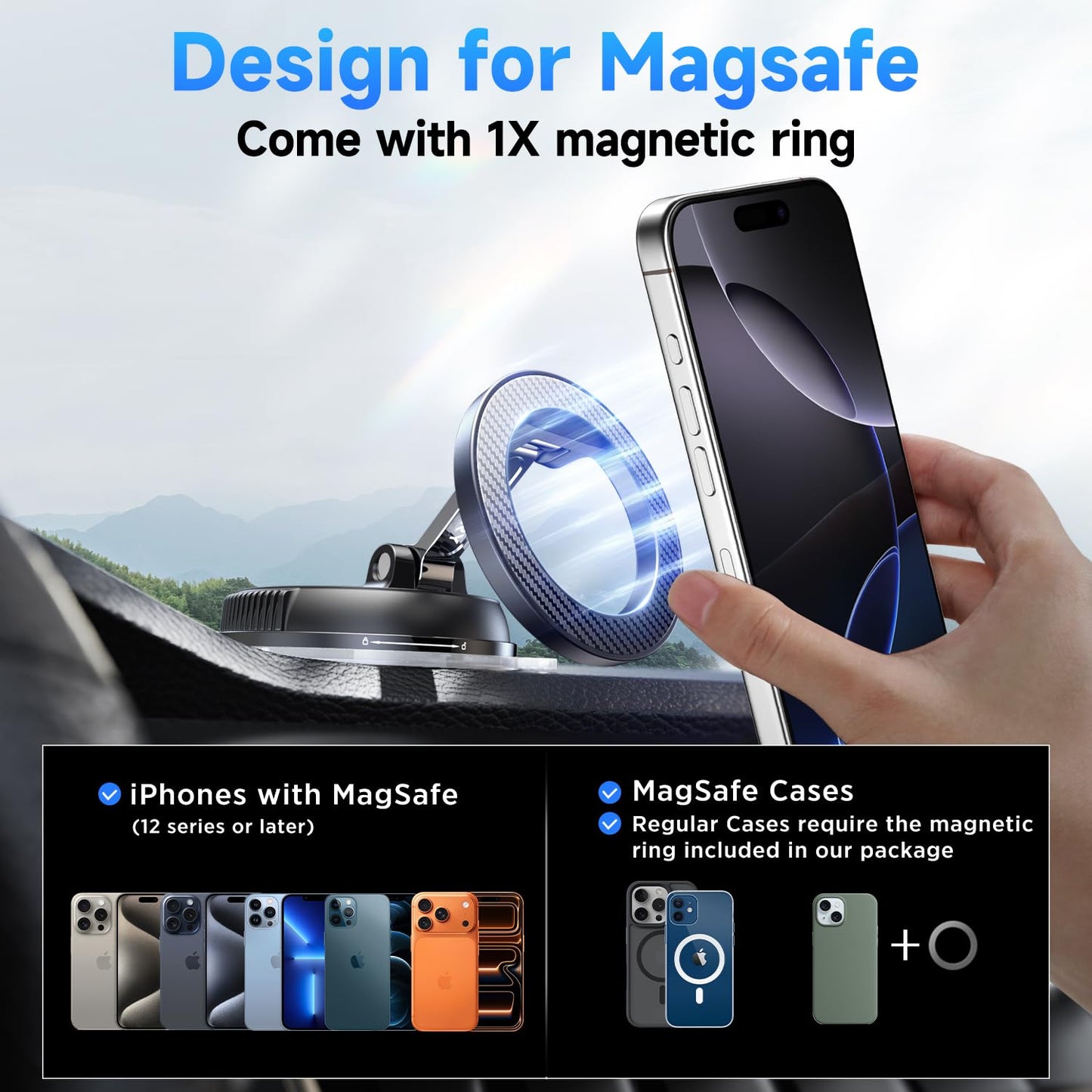 ANDERY Magnetic Car Phone Mount – 78+ lbs Suction, 360° Rotation – Carbon Fiber
