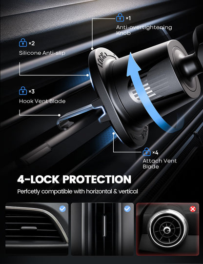 Lamicall Vent Phone Holder – 2026 Wider Clamp & Metal Hook – Hands-Free Car Mount