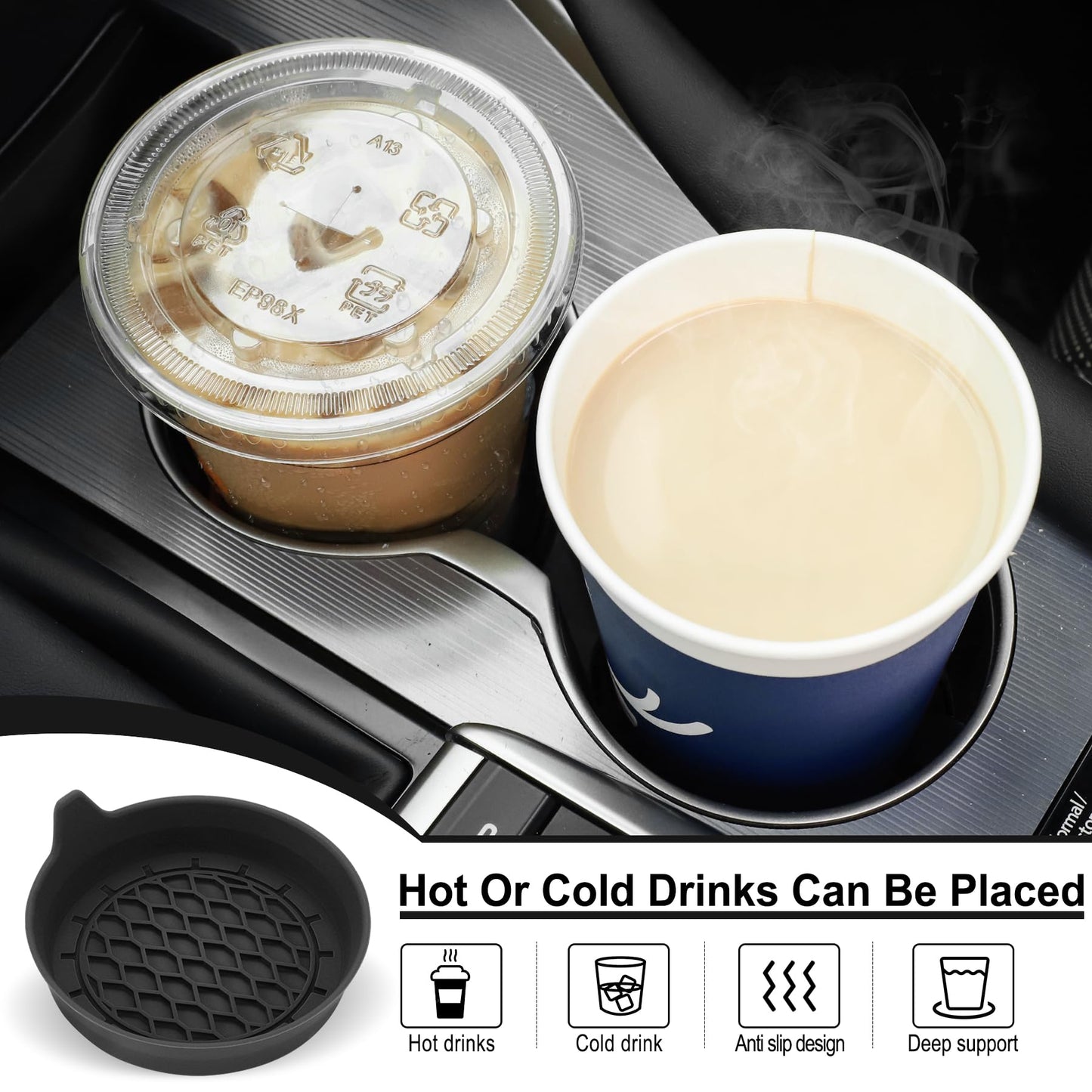 SINGARO Silicone Cup Holder Insert – 4 Pack, Black – Universal Non-Slip