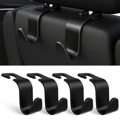 Amooca Car Headrest Hooks – 4-Pack, 360° Rotation, 55lb Capacity – Black